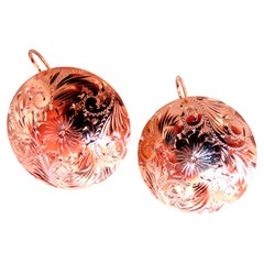 Detailed Engraved Vintage Restored Button Lever Wire Earrings 14kt Gold