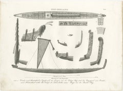 Detailed Engraving of Maori Canoe Construction and Decorations, 1836