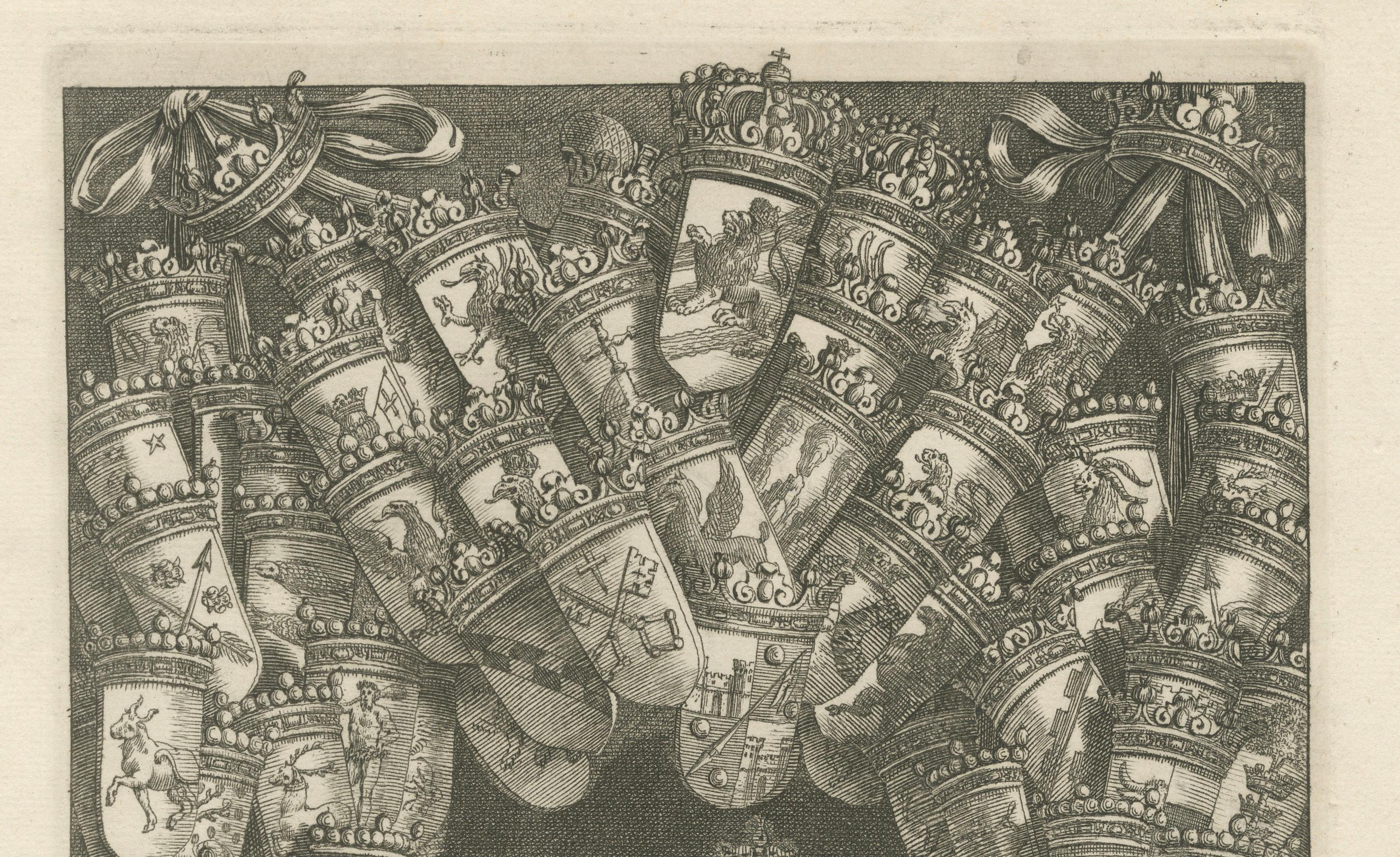 Detailed Engraving of The Greater Coat of Arms of Sweden, 1669 In Good Condition For Sale In Langweer, NL