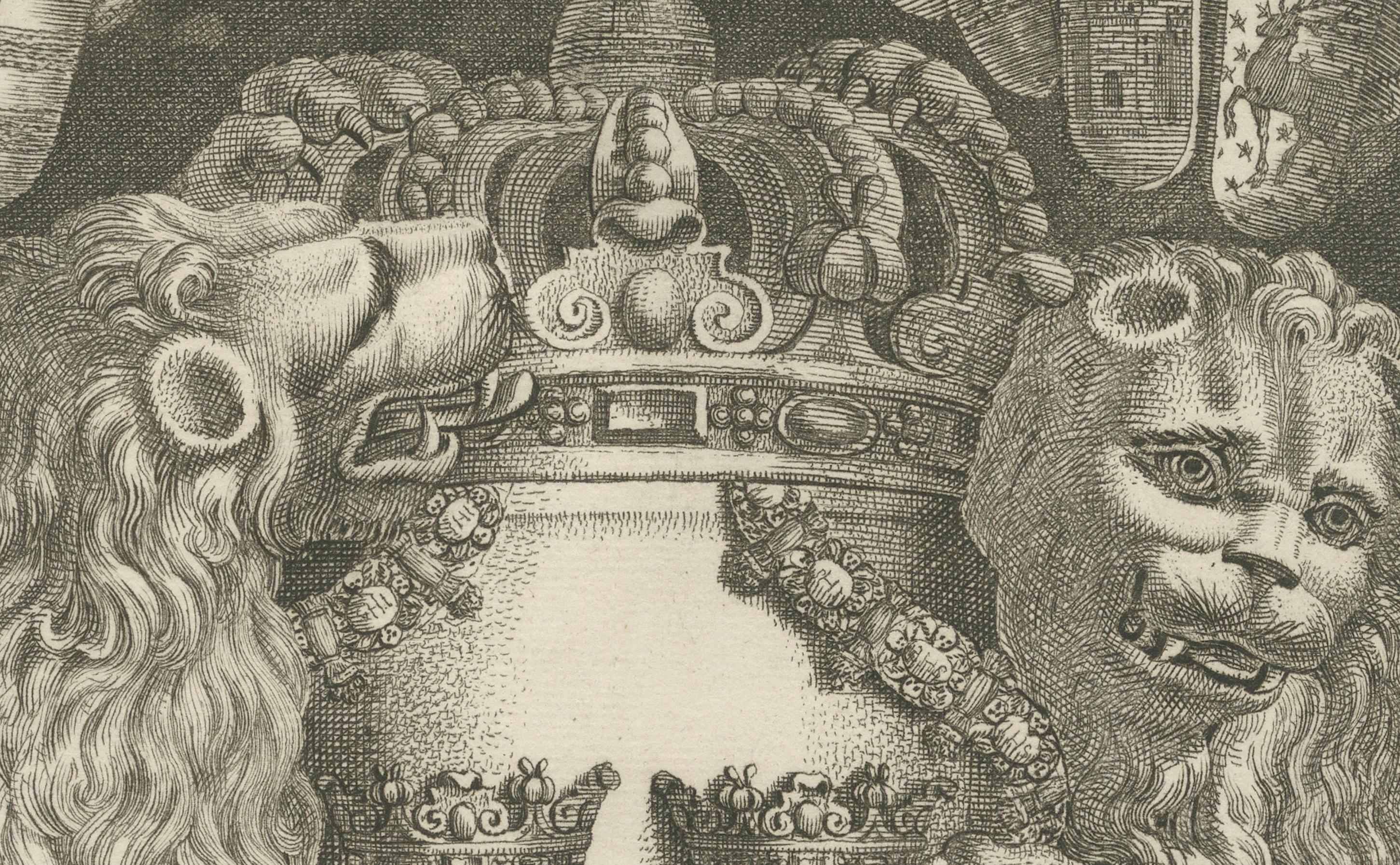 Mid-17th Century Detailed Engraving of The Greater Coat of Arms of Sweden, 1669 For Sale