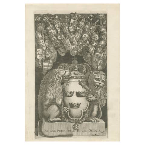 Detailed Engraving of The Greater Coat of Arms of Sweden, 1669