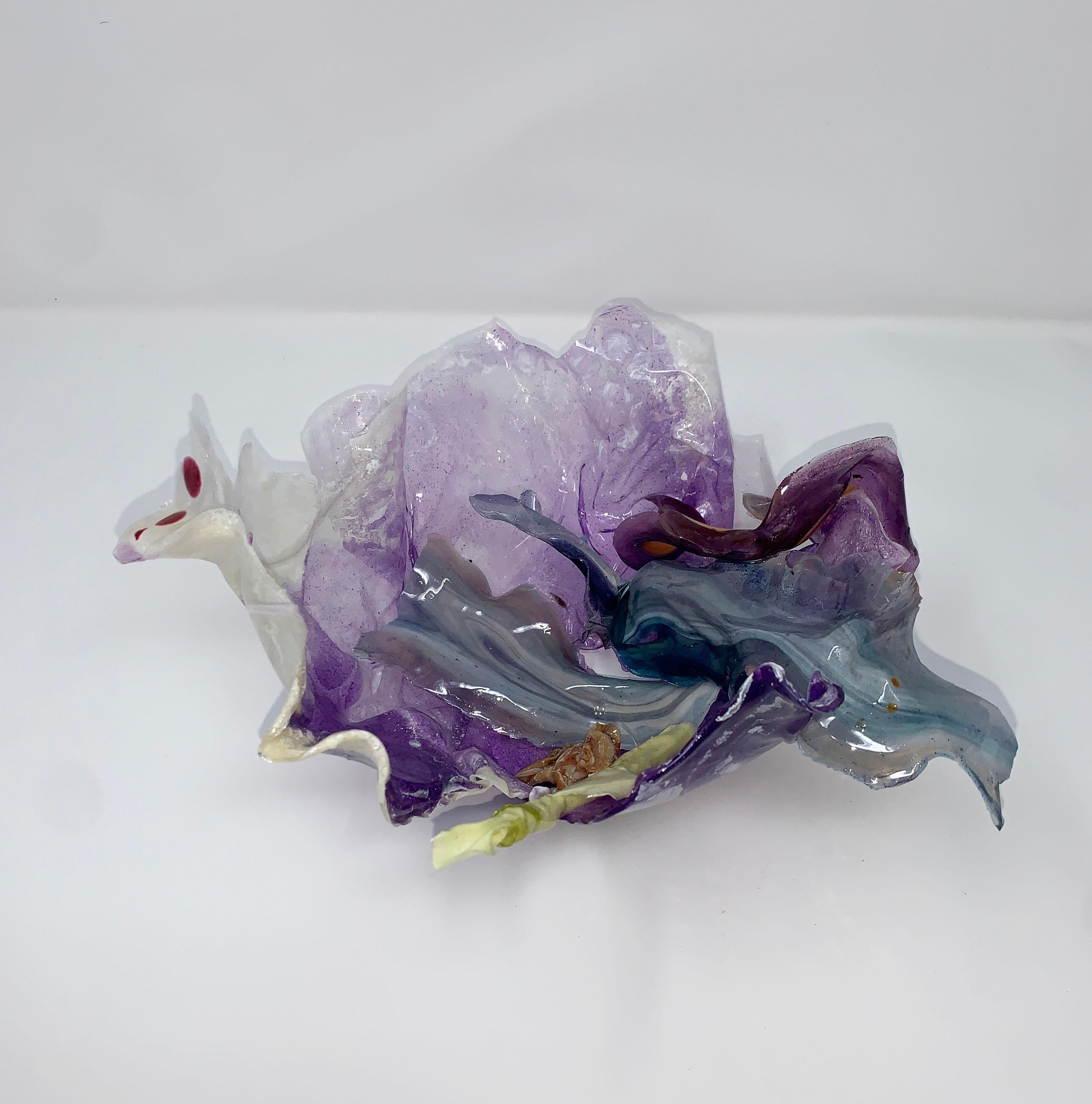 Detailed Flower Purple Acrylic Biomaterial Sculptural Bowl In New Condition For Sale In Long Island City, NY