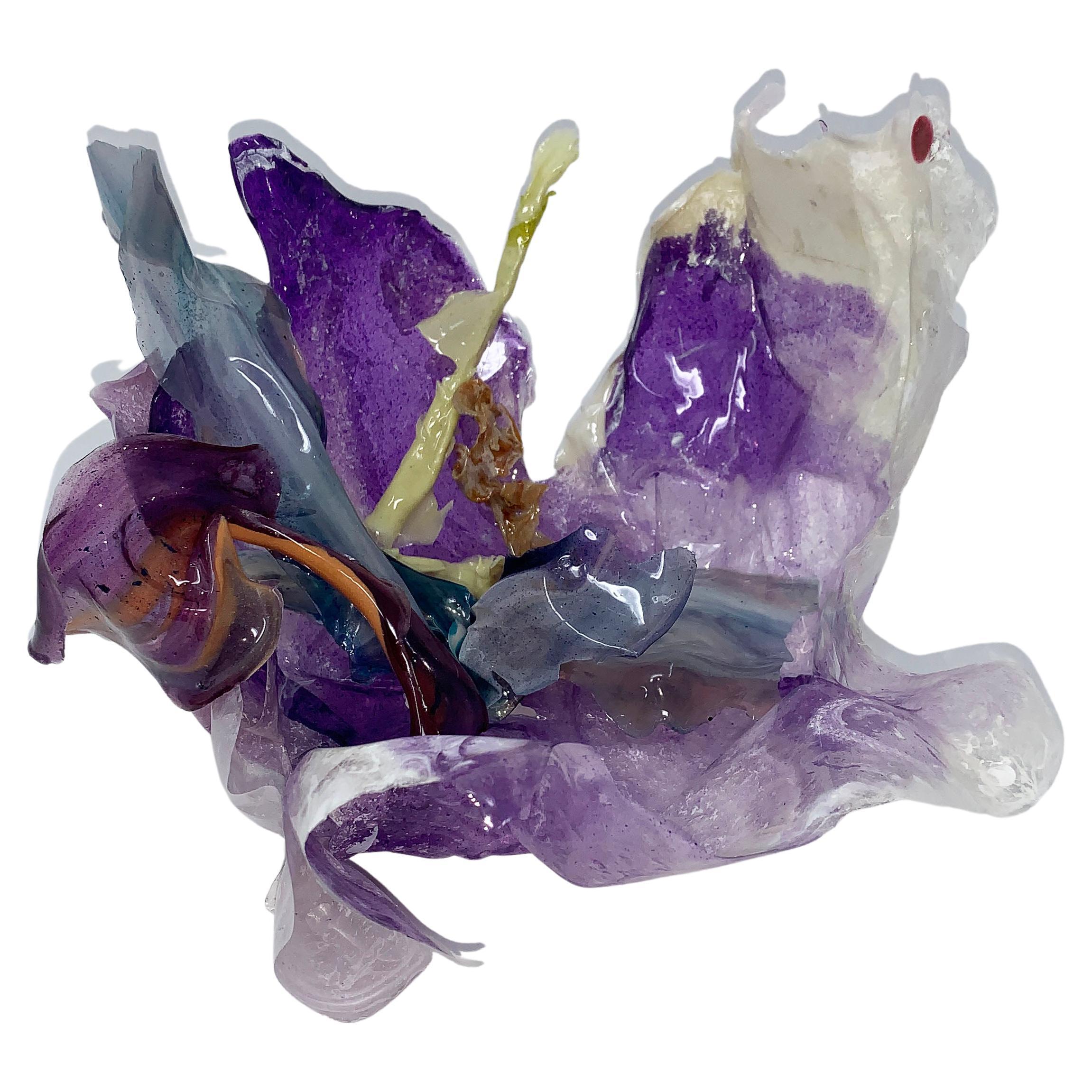 Detailed Flower Purple Acrylic Biomaterial Sculptural Bowl For Sale