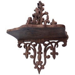 Antique Detailed Hand Carved Wood Wall Sconce with One Shelf