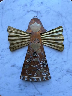 Detailed Handmade Copper And Brass Hanging Angel Sculpture