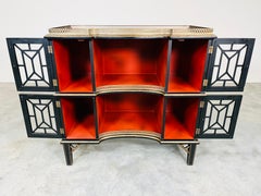 L & JG Stickley Chinoiserie Etagere Bookcase Console Having Brass Gallery