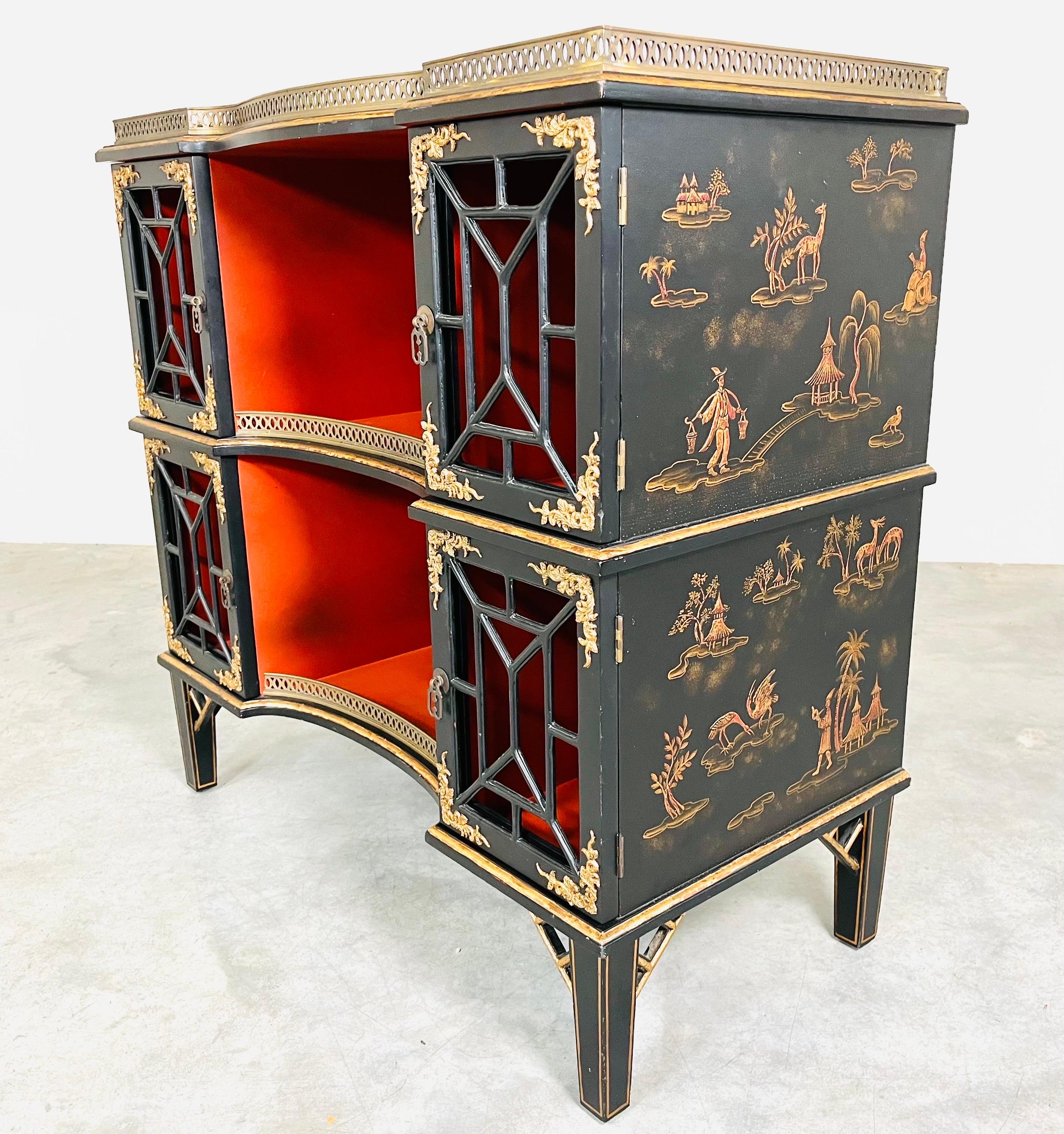 L & JG Stickley Chinoiserie Etagere Bookcase Console Having Brass Gallery 2