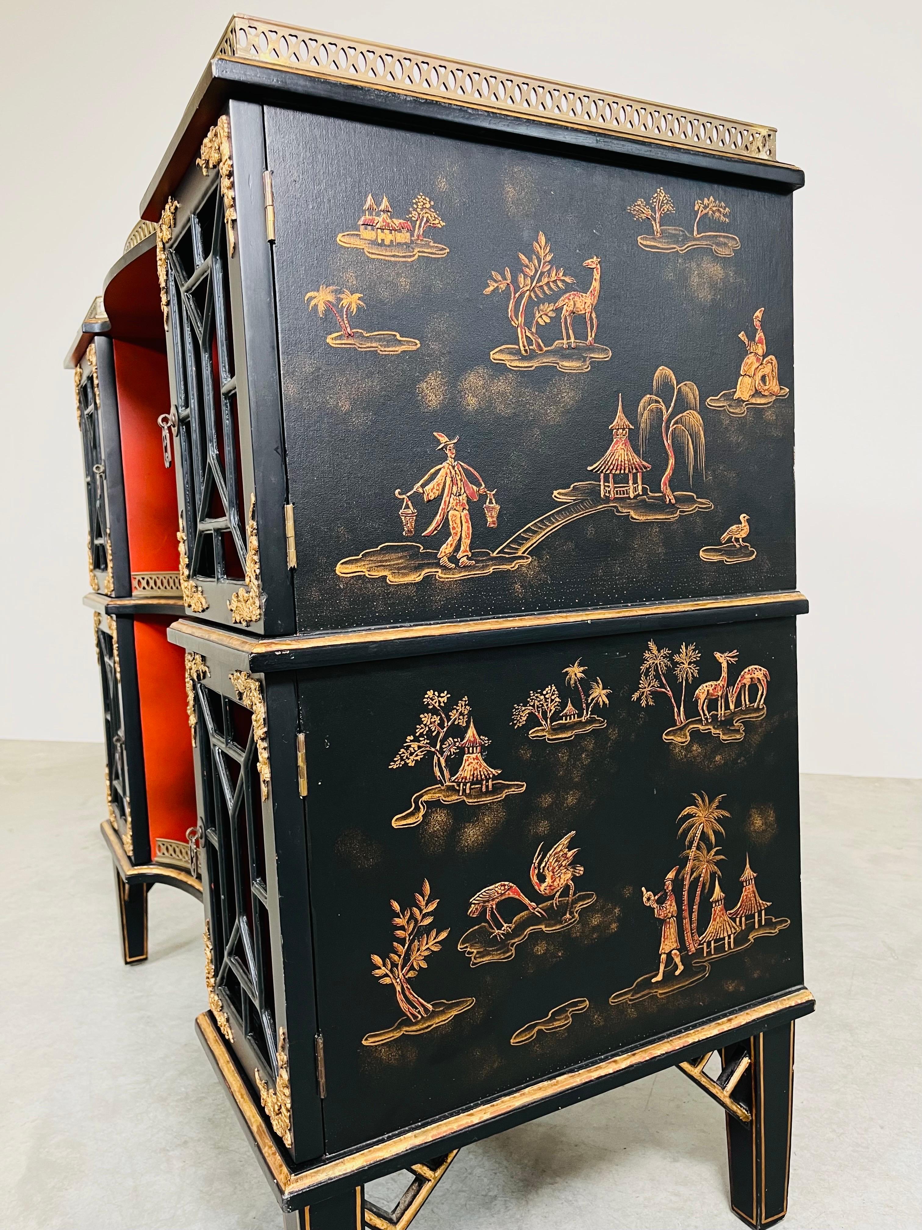 L & JG Stickley Chinoiserie Etagere Bookcase Console Having Brass Gallery 3