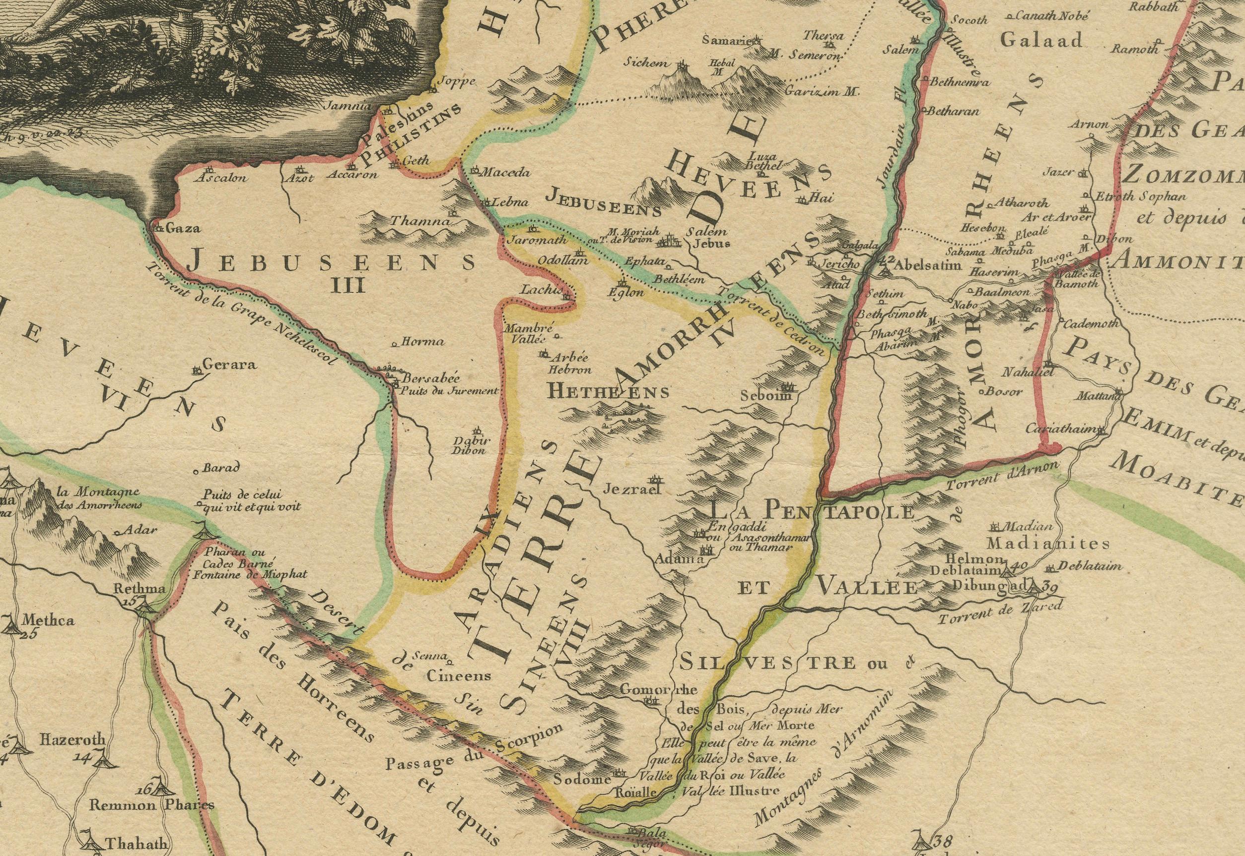 Mid-18th Century Detailed Map of Arabian Peninsula and Canaan, Highlighting Biblical Territories For Sale