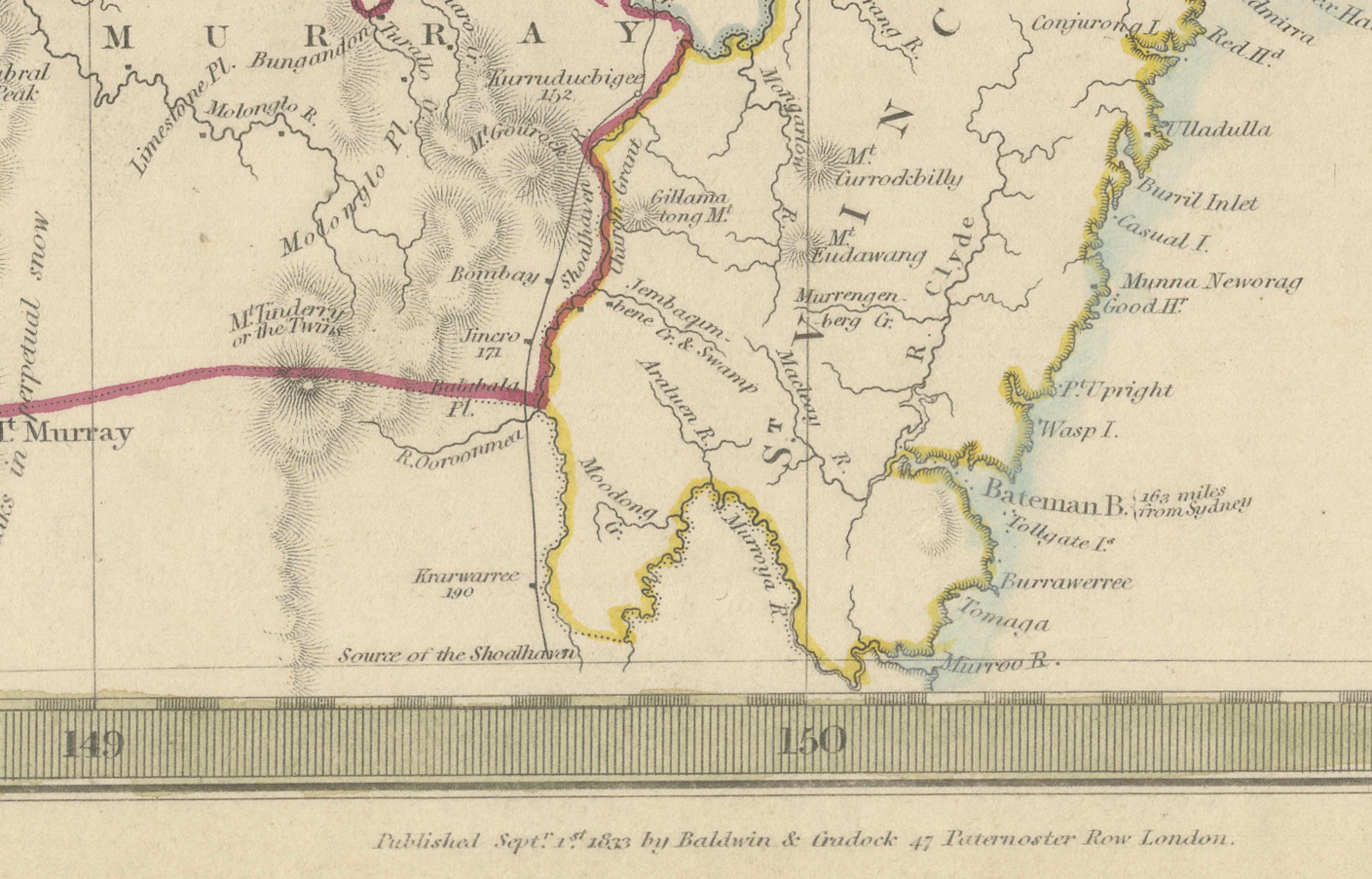 Detailed Map of New South Wales, Australia from 1833 by SDUK In Good Condition For Sale In Langweer, NL