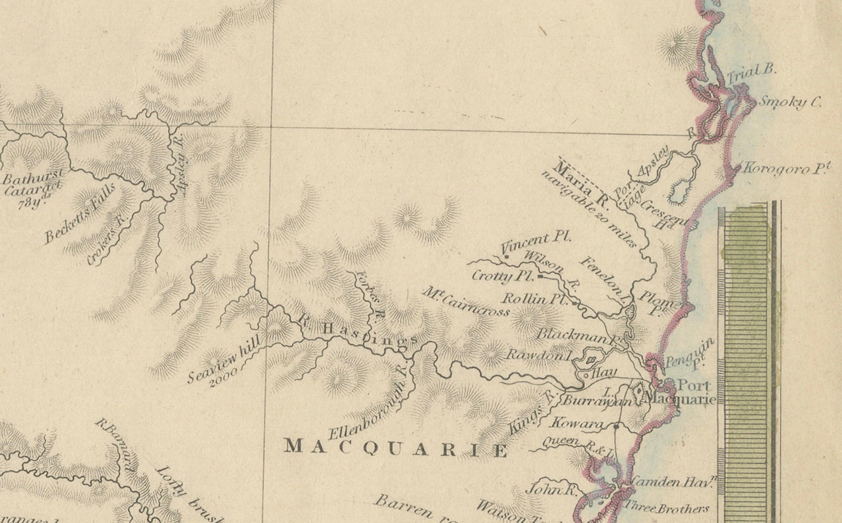 Paper Detailed Map of New South Wales, Australia from 1833 by SDUK For Sale