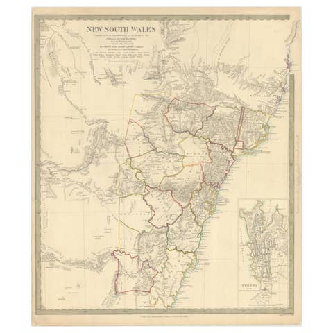Detailed Map of New South Wales, Australia from 1833 by SDUK