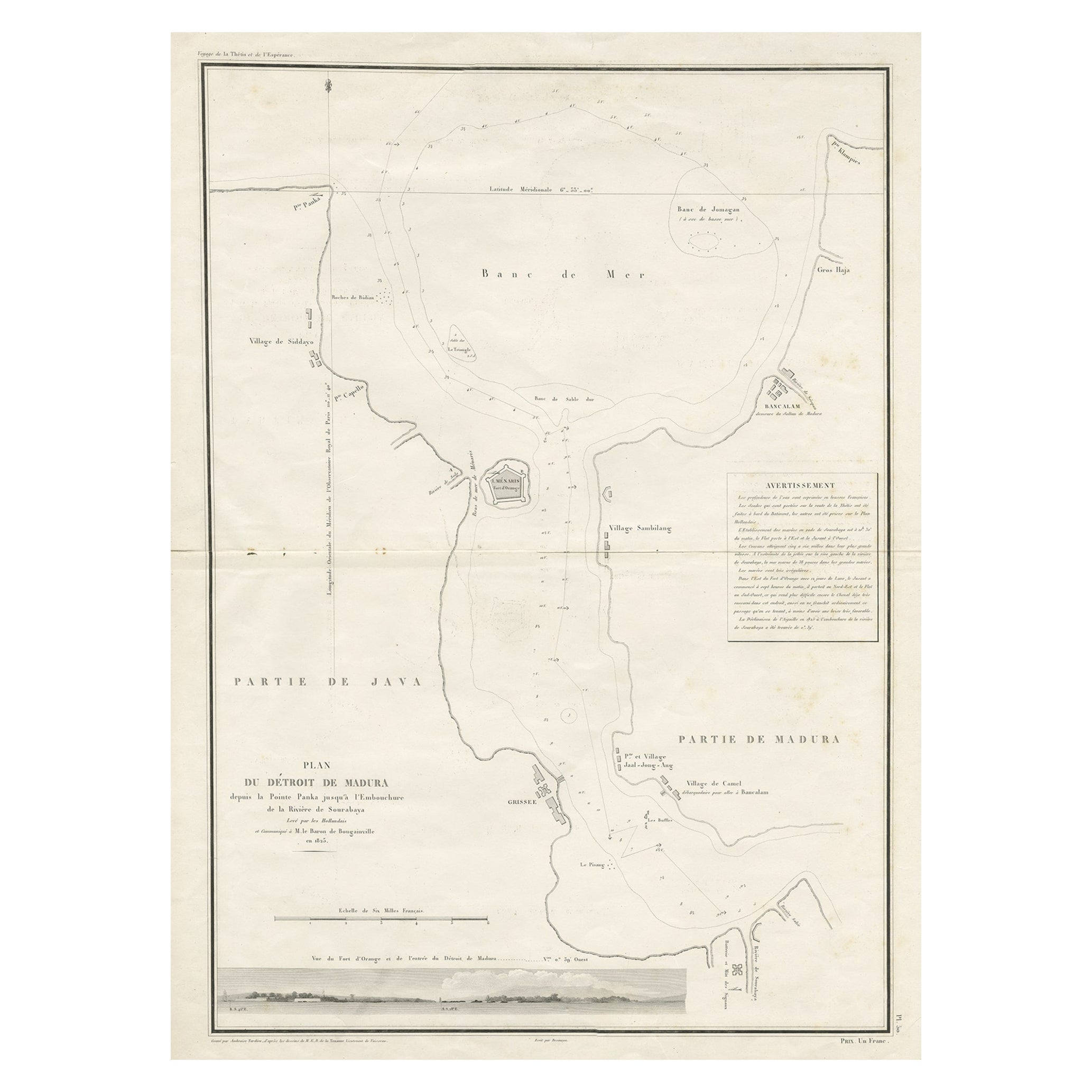 Detailed Map of the Madura Strait, between Java & Madura Island, Indonesia, 1825