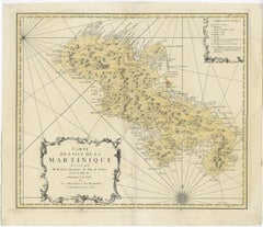 Detailed Nautical Antique Map of Martinique in the Caribbean, 1762