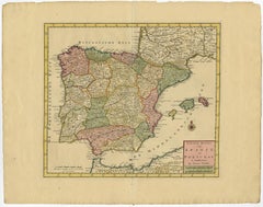 Detailed Old Map showing Spain and Portugal Incl. Majorca, Minorca & Ibiza, 1740