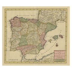 Carte ancienne détaillée d'Espagne et du Portugal, notamment Majorca, Minorca et Ibiza, 1740