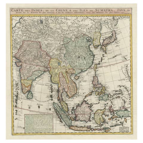 Detailed Original Antique Map of India, Southeast Asia and the Far East, 1719