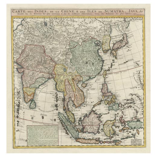 Detailed Original Antique Map of India, Southeast Asia and the Far East, 1719