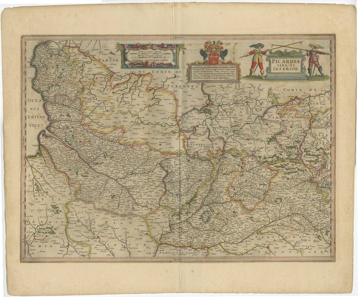 Detailed Original Antique Map of the Picardy Region of France, 1657
