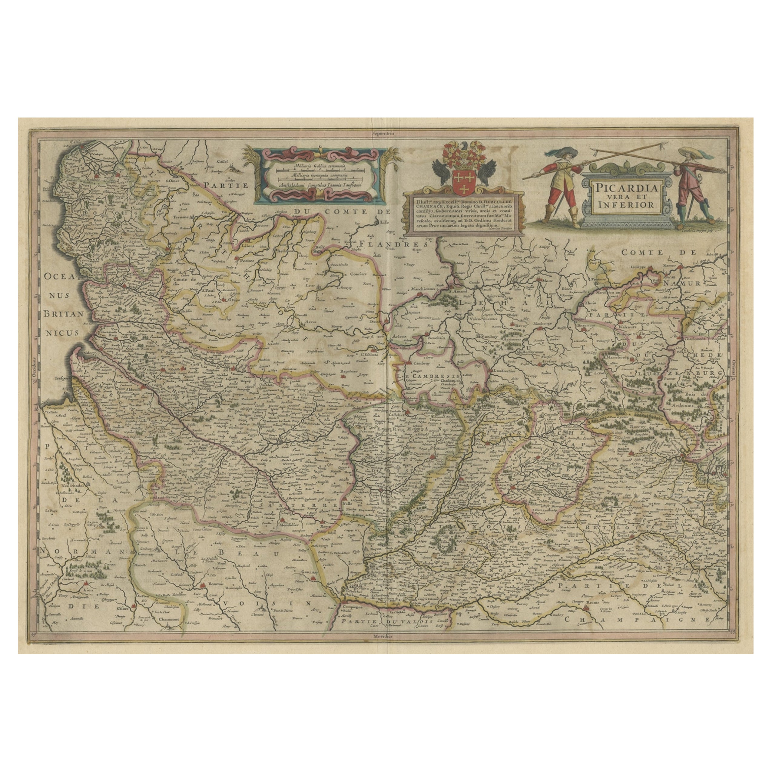 Carte ancienne détaillée de la région de Picardy en France, 1657