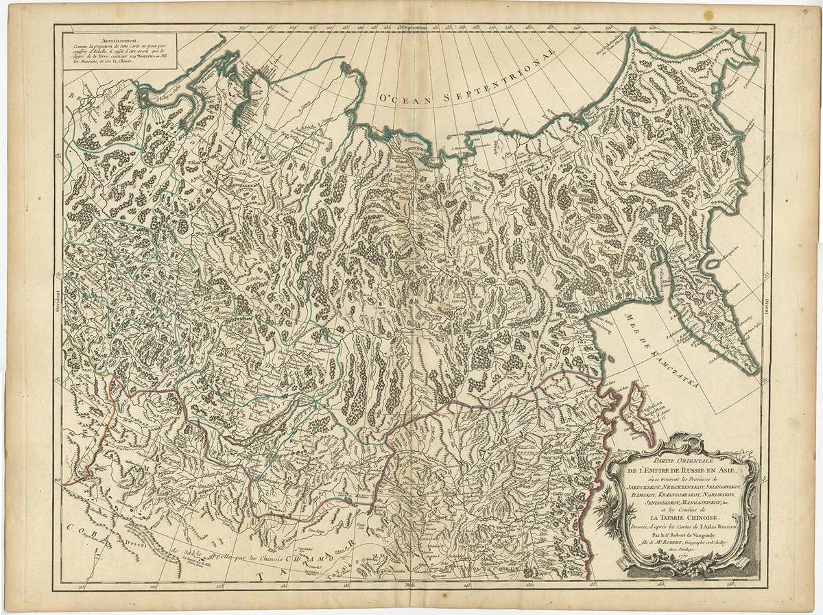 Detailed Original Antique Map of the Russian Empire in Asia, 1750