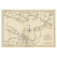 Detailed Original Antique Map of the Strait of Magellan, Argentina, ca.1780