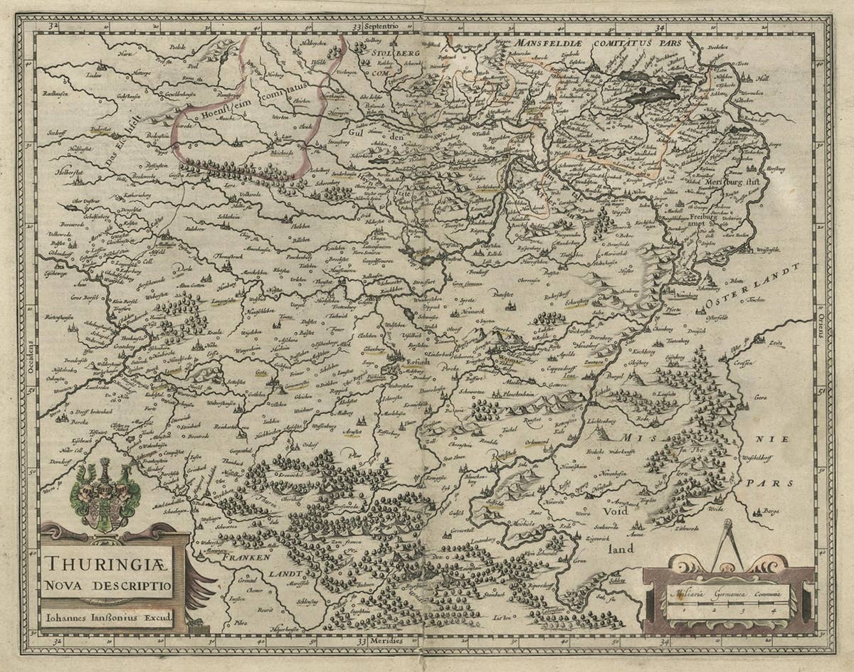 Detailed Original Antique Map of Thuringia, Germany by J. Janssonius, ca.1650