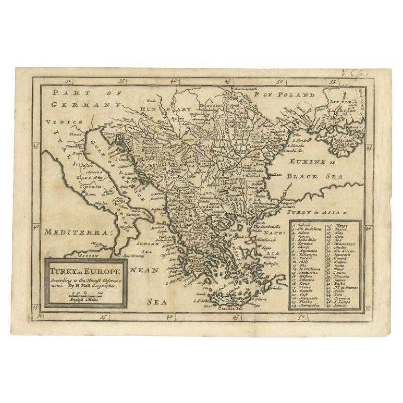 Detailed Original Antique Map of Turkey in Europe, circa 1740 For Sale