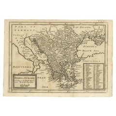 Detaillierte Original-Antike Karte der Türkei in Europa, um 1740
