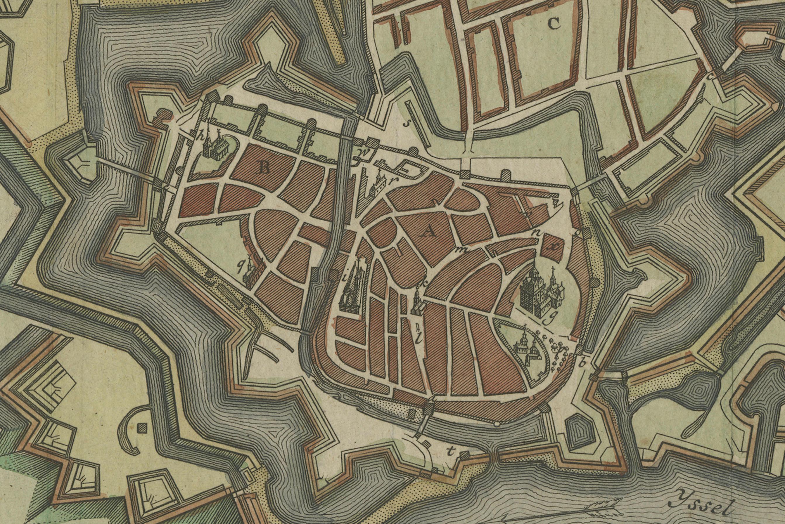 Detailplan der Stadt Zutphen, The Niederlande - Hendrik de Leth, um 1740 (Mitte des 18. Jahrhunderts) im Angebot