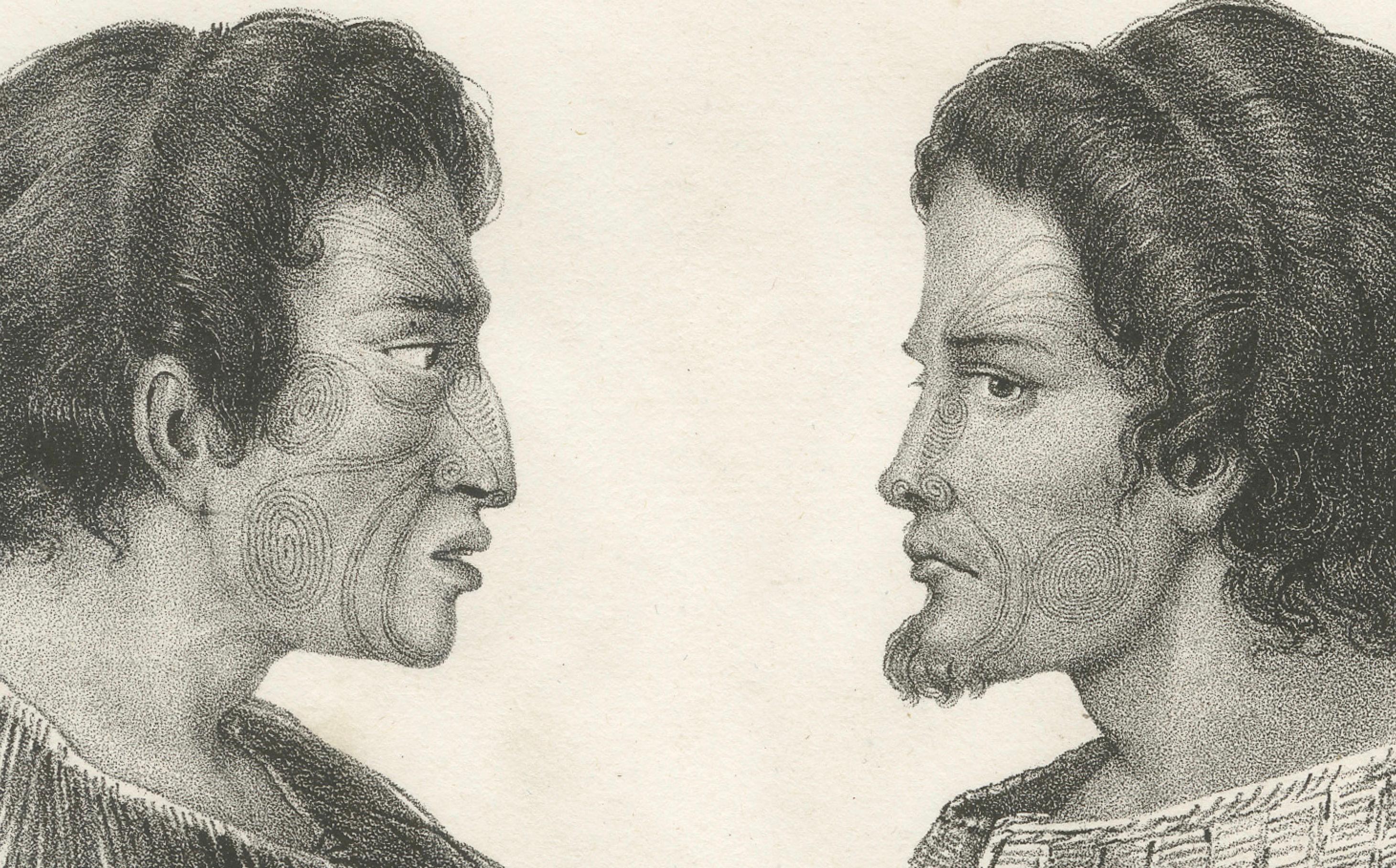 Retratos detallados de la vida maorí y el arte del tatuaje en Nueva Zelanda, publicado c.1836 en venta 1