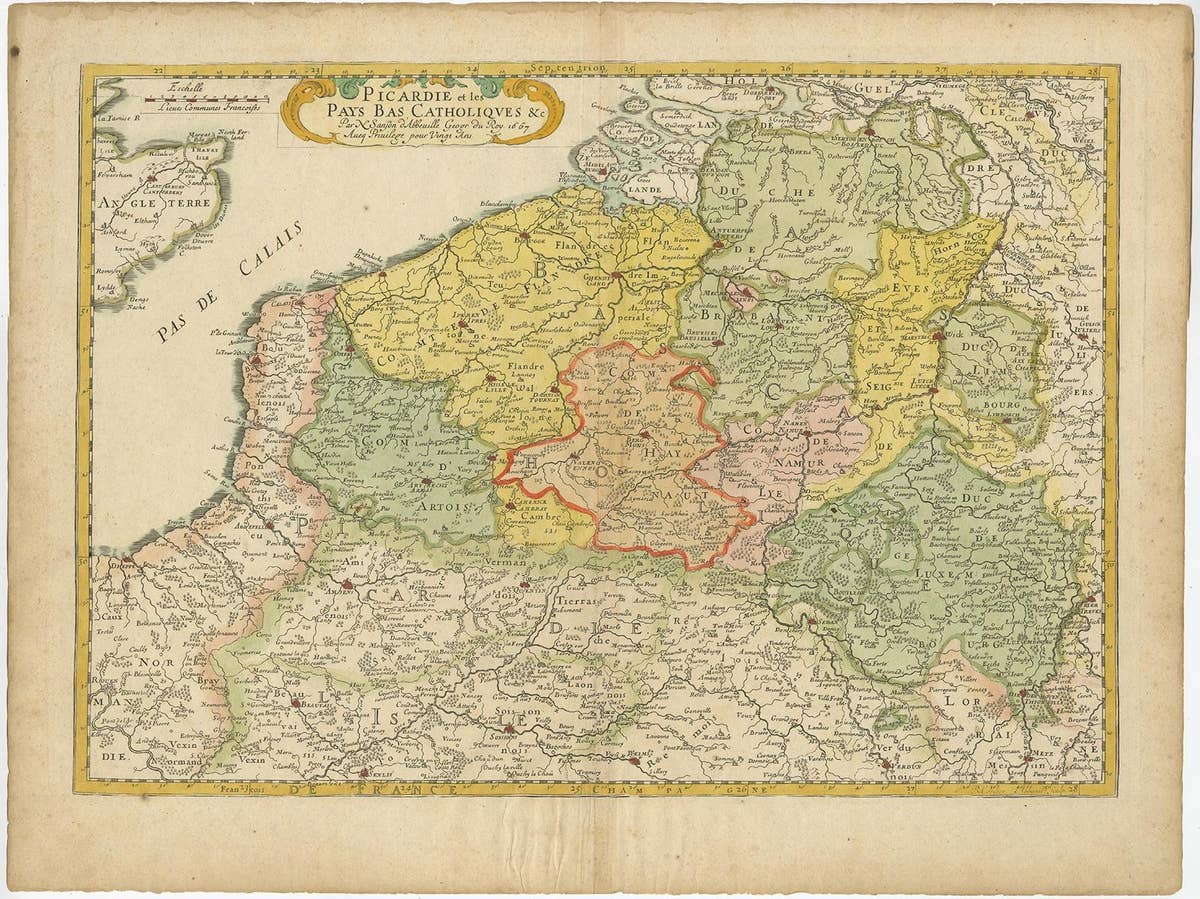 Detailed Regional Antique Map of Northwestern France and Catholic Belgium, 1648