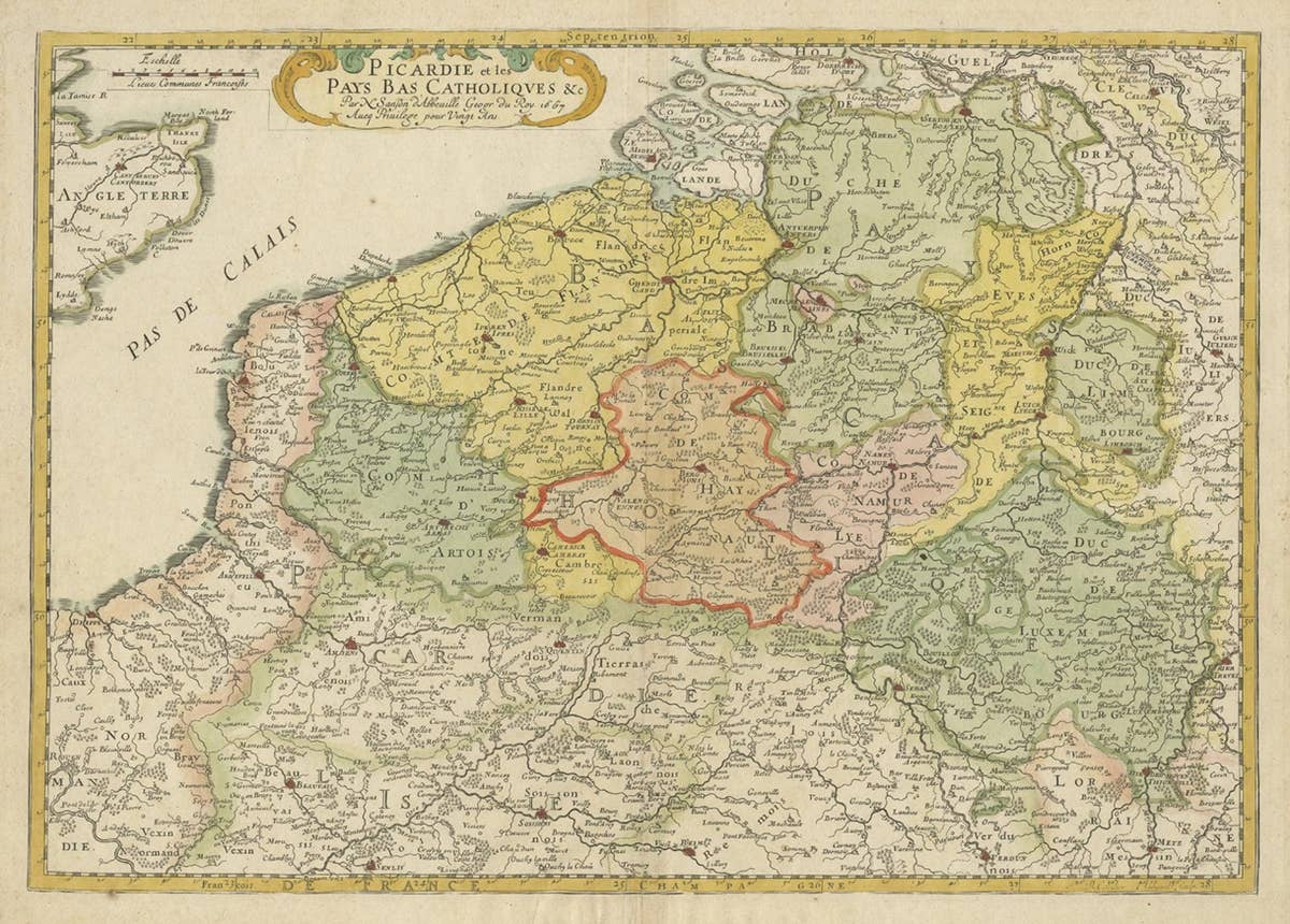 Detailed Regional Antique Map of Northwestern France and Catholic Belgium, 1648