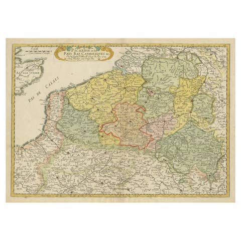 Detailed Regional Antique Map of Northwestern France and Catholic Belgium, 1648