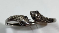 Detailed Sterling Silver "Pair of Snakes" Cuff Bracelet