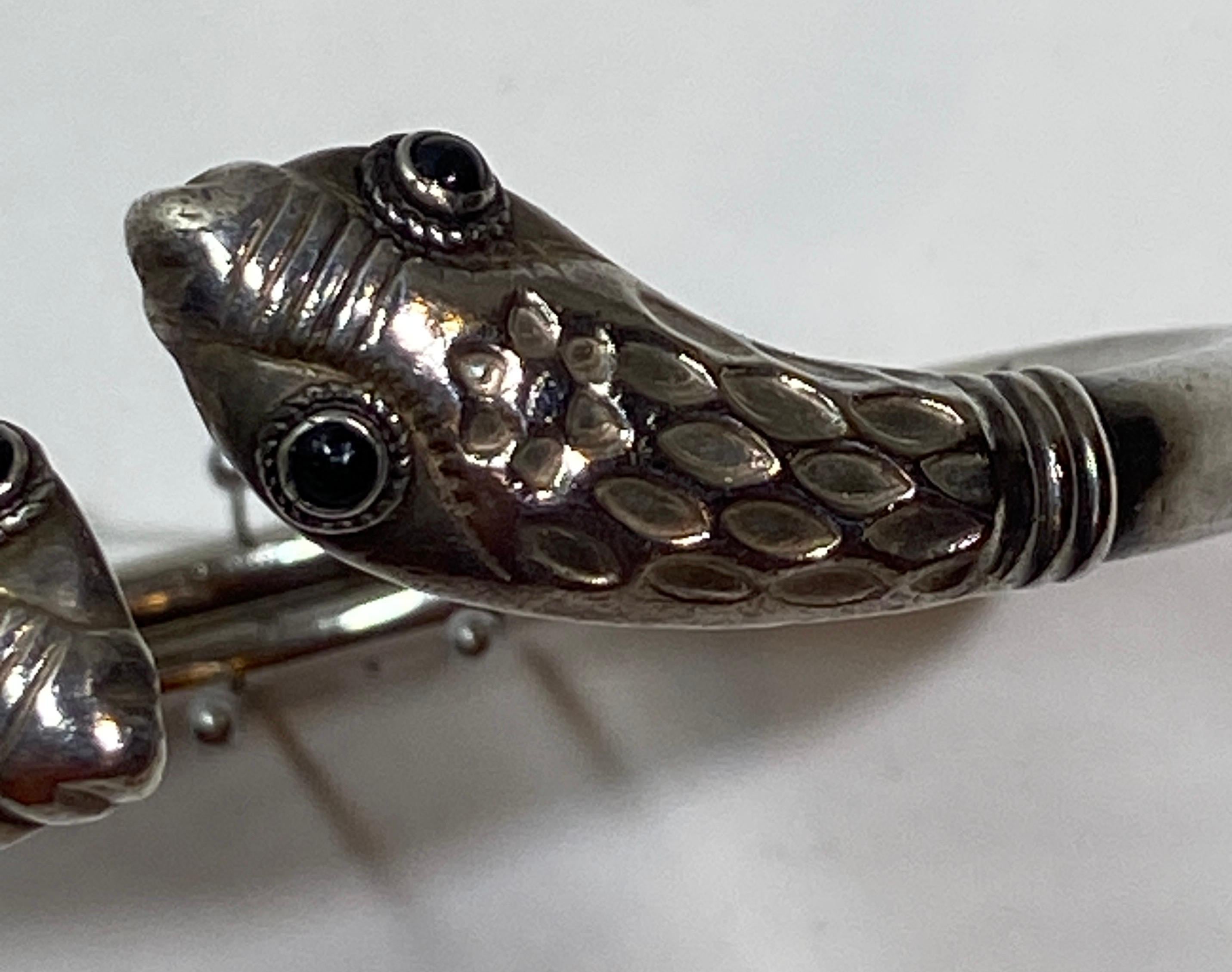 Detailliertes Manschettenarmband aus Sterlingsilber „Paar Schlangen“ für Damen oder Herren im Angebot