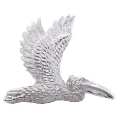 Detailed Sterling Silver Pelican Brooch Pin with Diamond Eye by Ashley Childs