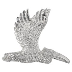 Detailed Sterling Silver Pelican Brooch Pin with Diamond Eye by Ashley Childs