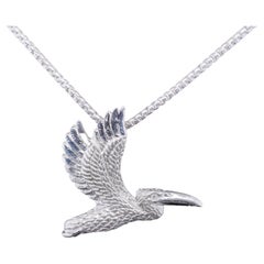 Detailed Sterling Silver Pelican Pendant Necklace with Diamond Eye