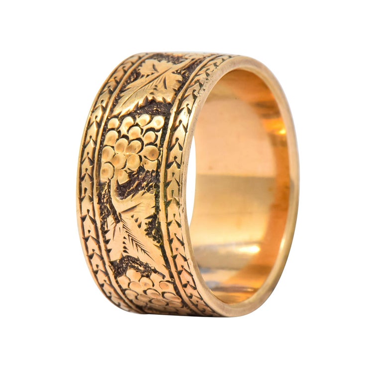 Detailed Victorian 14 Karat Gold Grapevine Band Ring, circa 1860 at