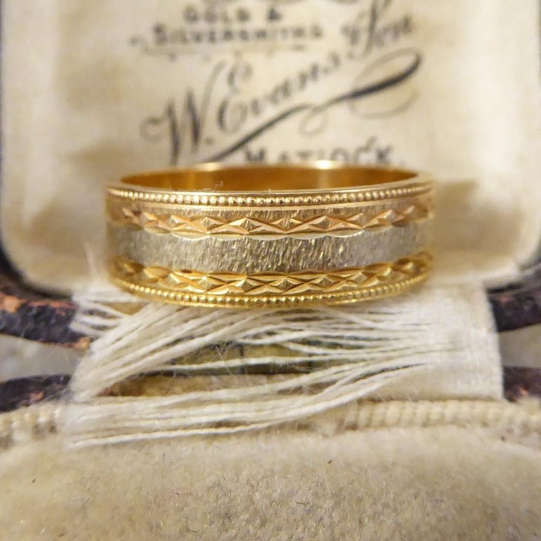 Detailed Wide TriColor Gold Wedding Band in 18 Carat Gold