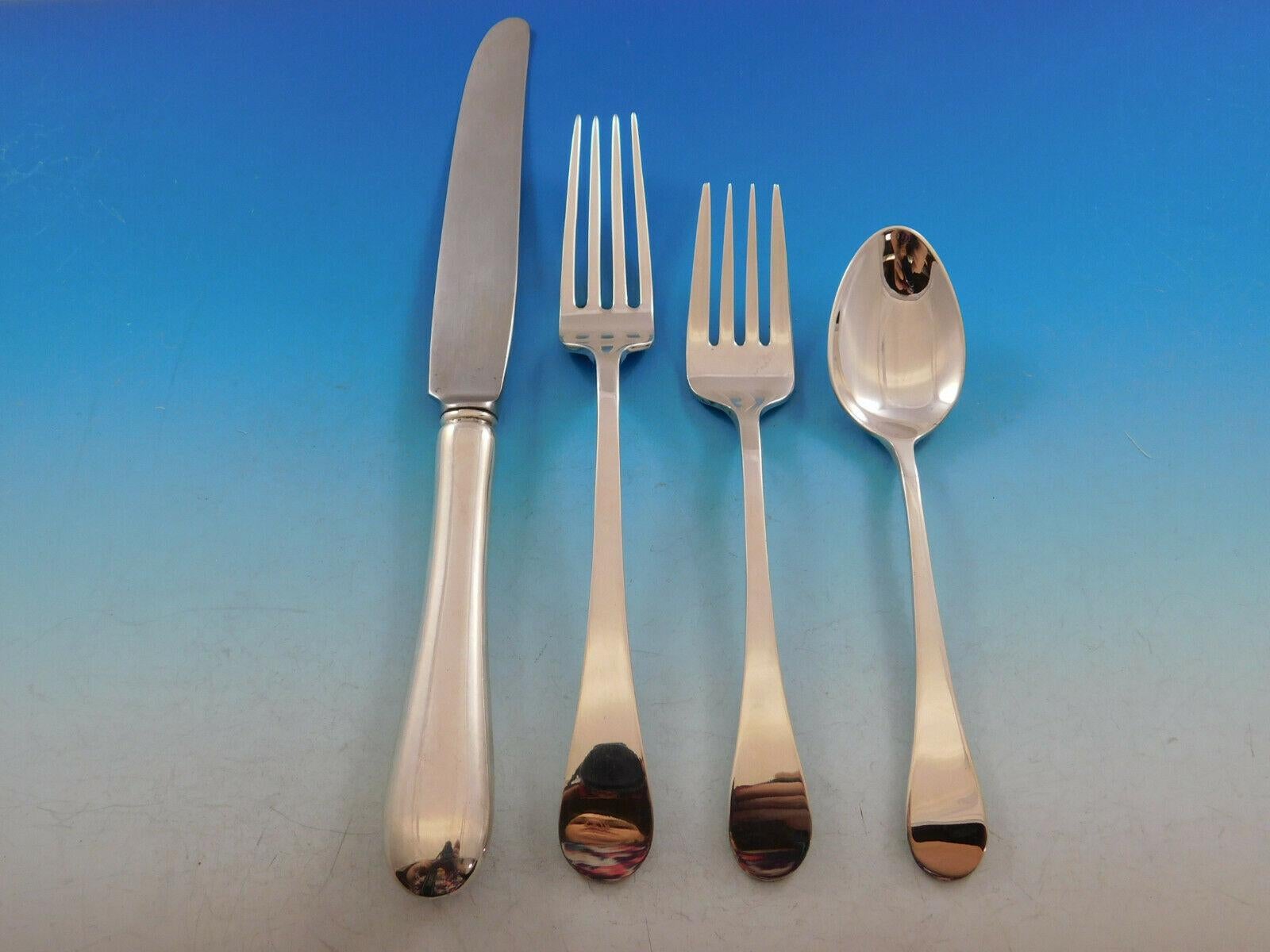 The unadorned Hannah Hull pattern, known for its simple, clean lines, was inspired by old colonial design and was first introduced by Tuttle in 1974.

Dinner size Hannah Hull by Tuttle sterling silver flatware set - 38 pieces. Great starter set!