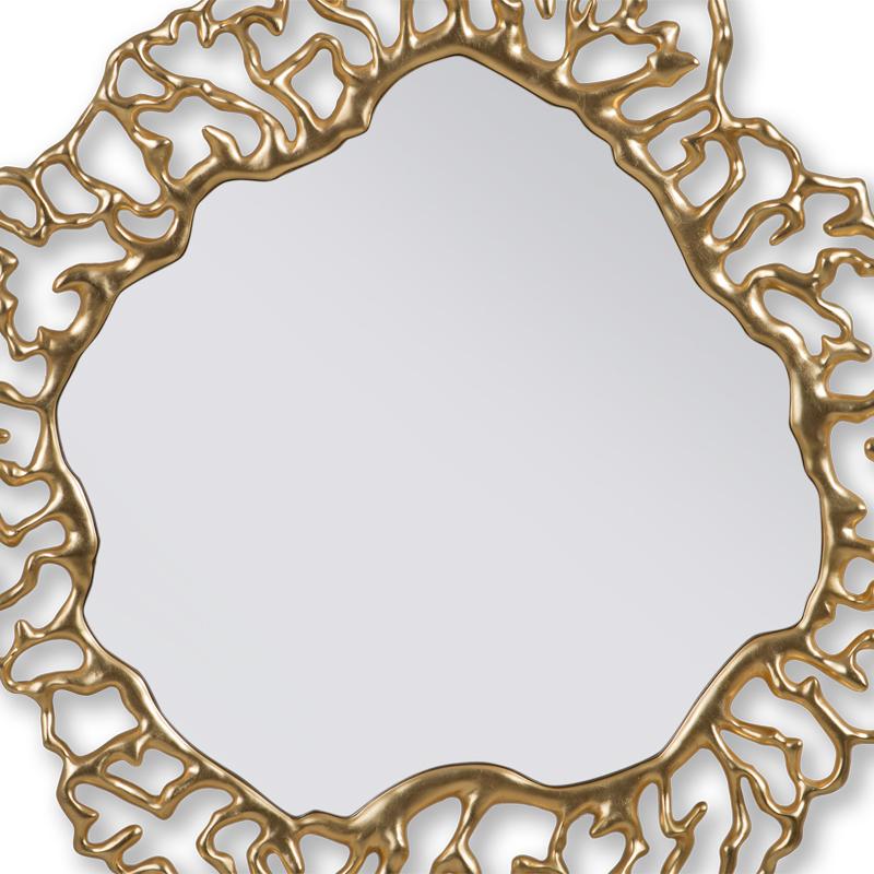 Hand-Crafted Details Gold Mirror with Solid Mahogany Wood