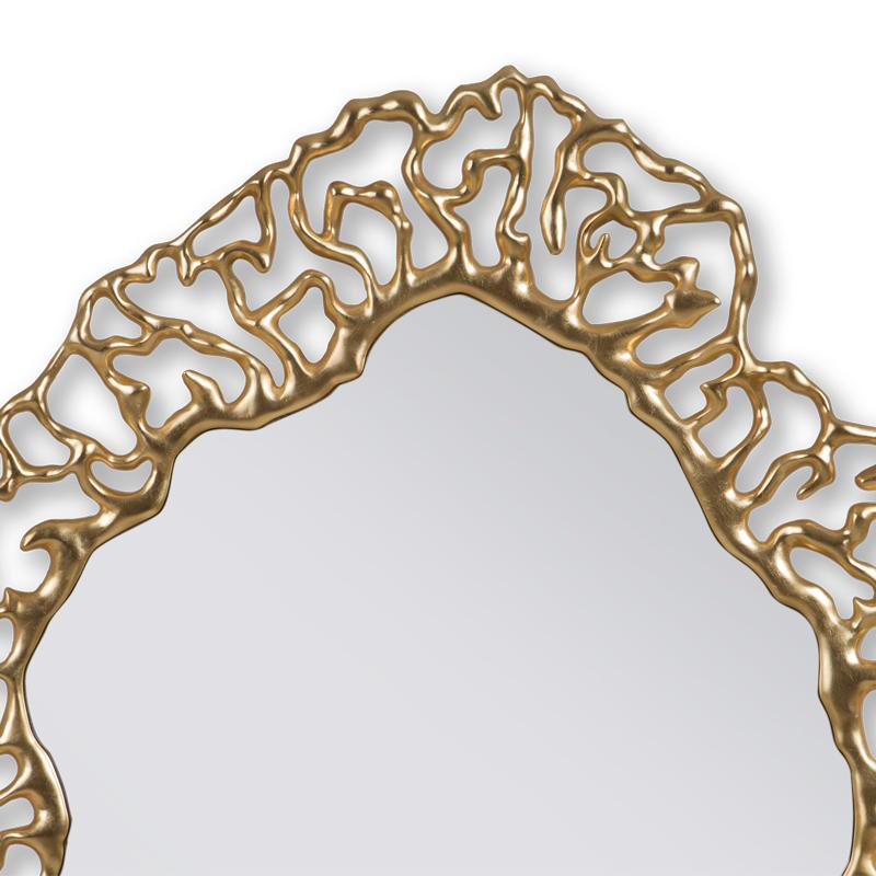 Details Gold Mirror with Solid Mahogany Wood In Excellent Condition In Paris, FR
