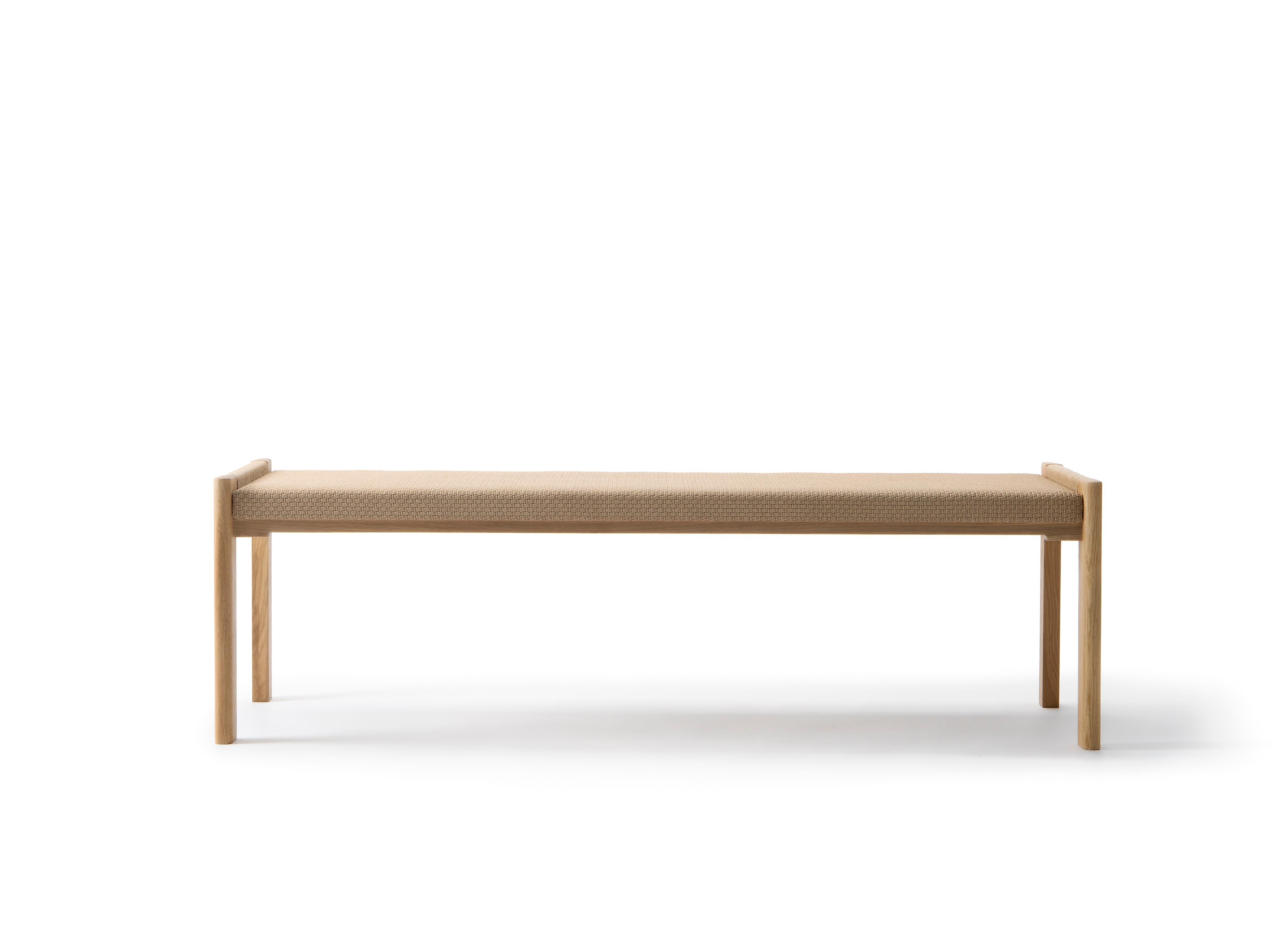 Detalji (“detail” in Finnish) bench (designed 2021) is made following the traditional Nikari craftsmanship solutions, accompanied with delicate Woodnotes paper yarn fabric “Woodpecker”, designed by Ritva Puotila. Paper yarn is also used separately