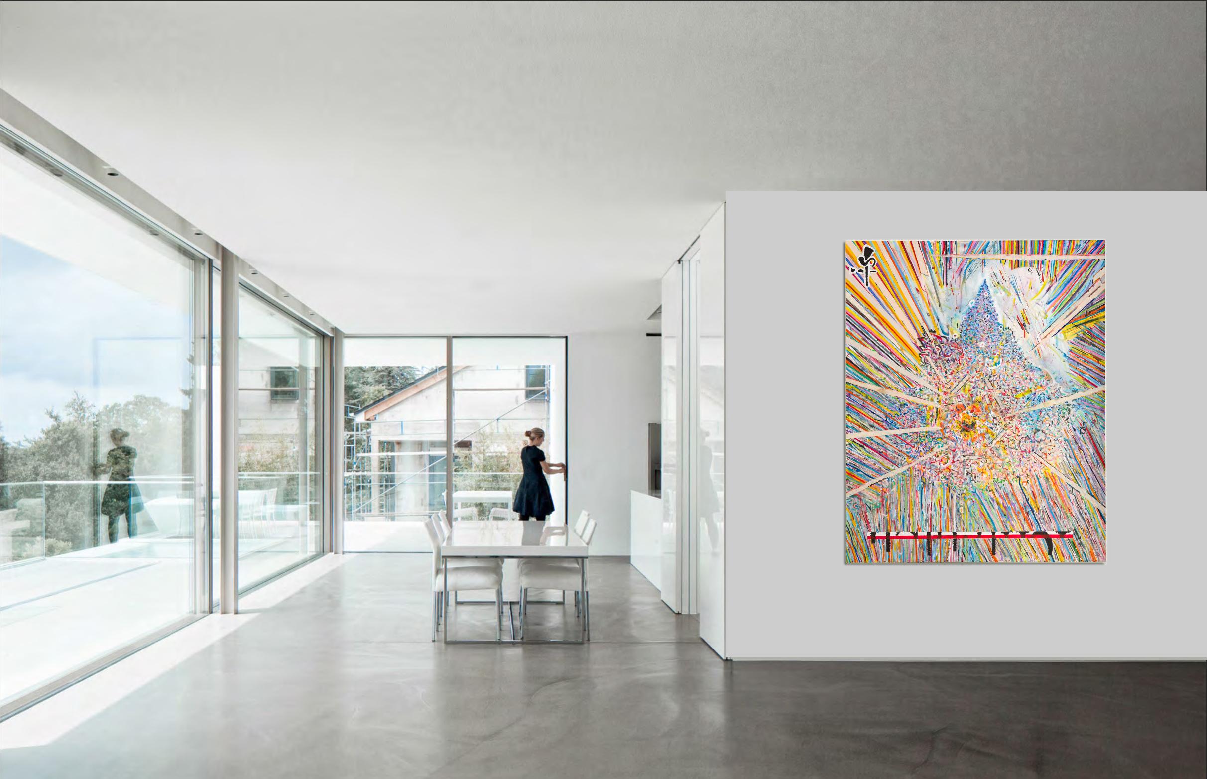 Center 1 de Detlef Aderhold - Grande peinture abstraite contemporaine énergique - Beige Interior Painting par Detlef E. Aderhold