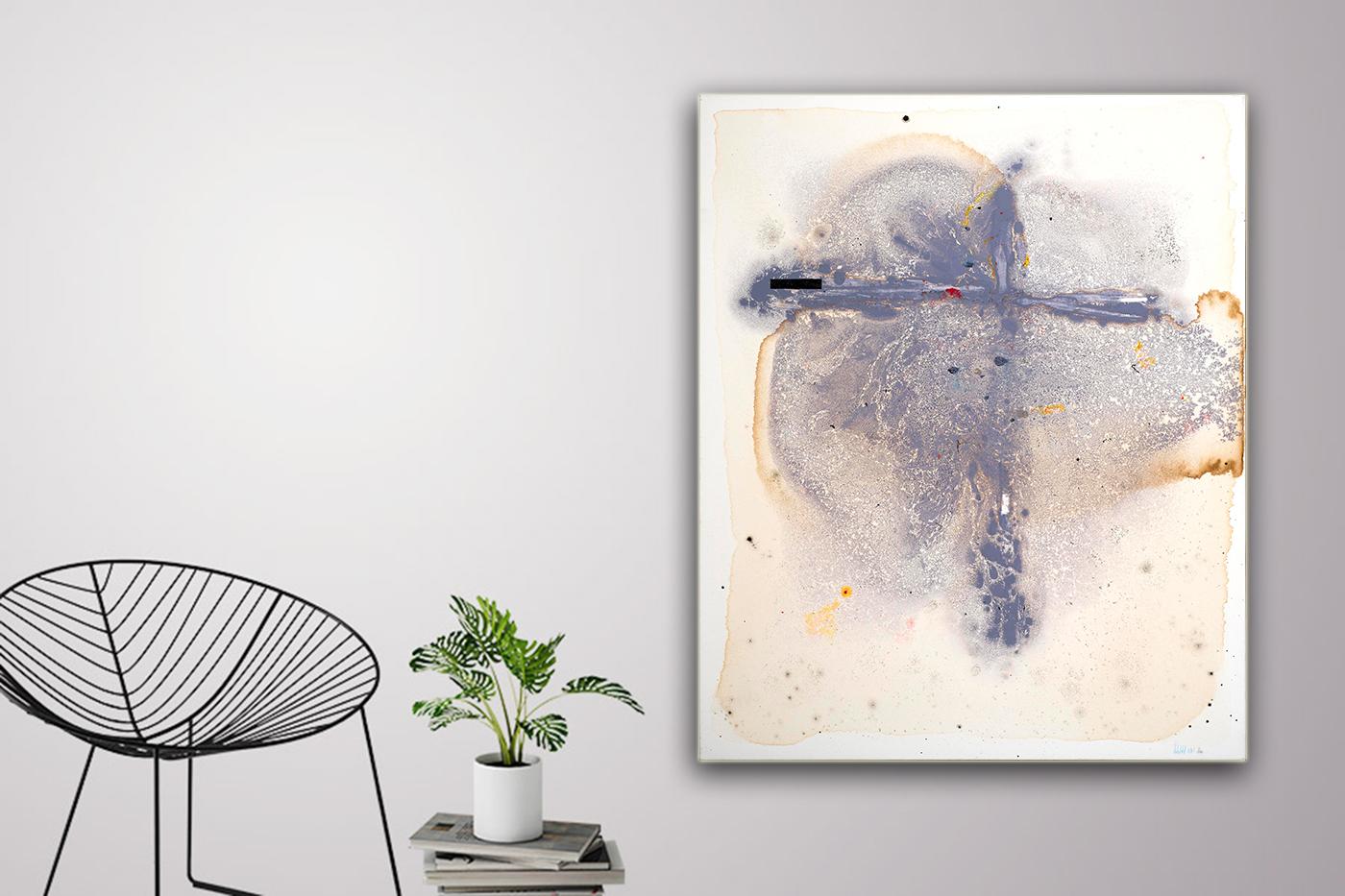 Little Black Rectangle by Detlef Aderhold -Purple Contemporary Abstract Painting For Sale 2