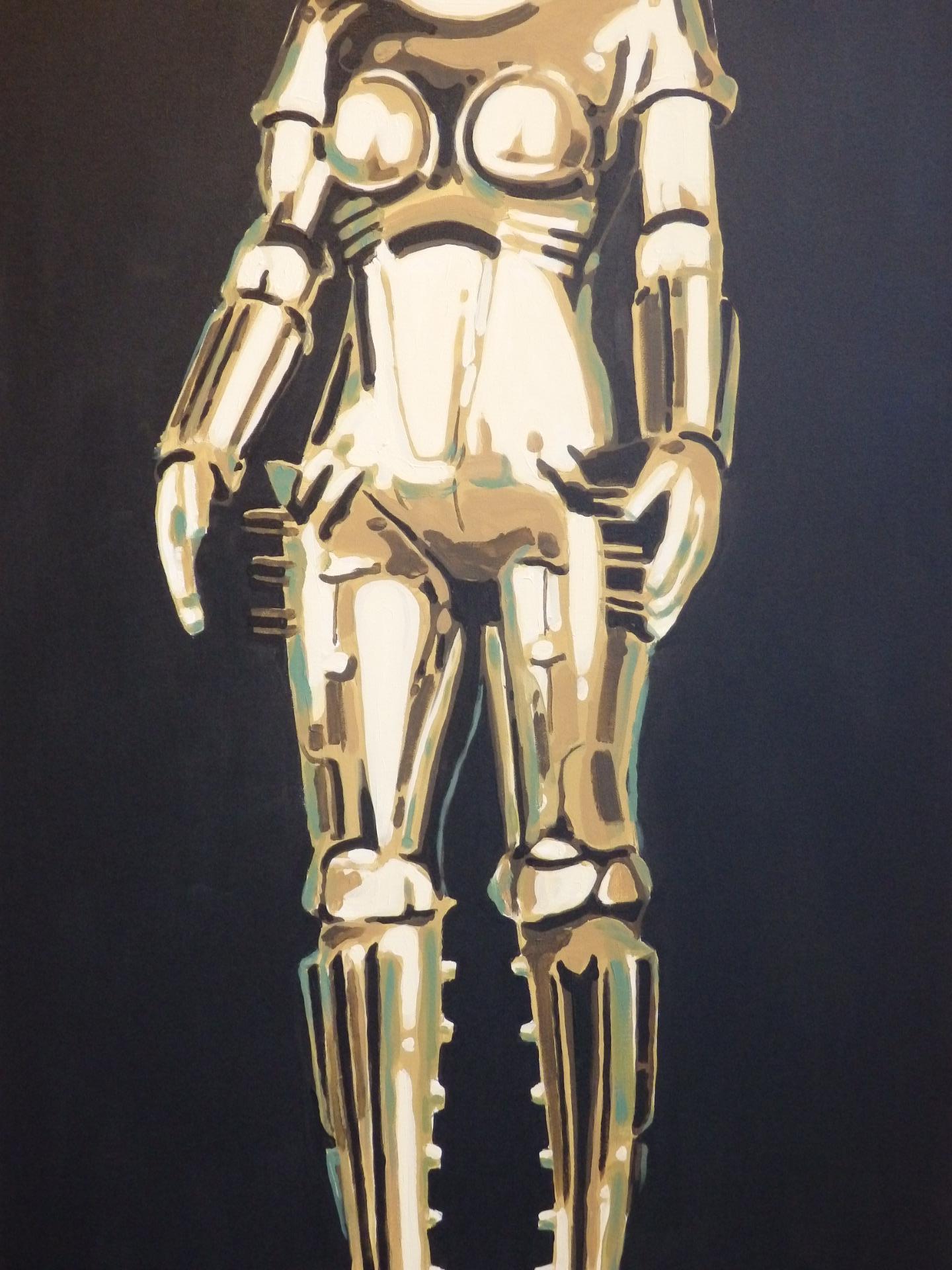 Mid-Century Modern Detroit Artist Billy Couch Acrylic on Canvas Painting Metropolis Robot Maria For Sale