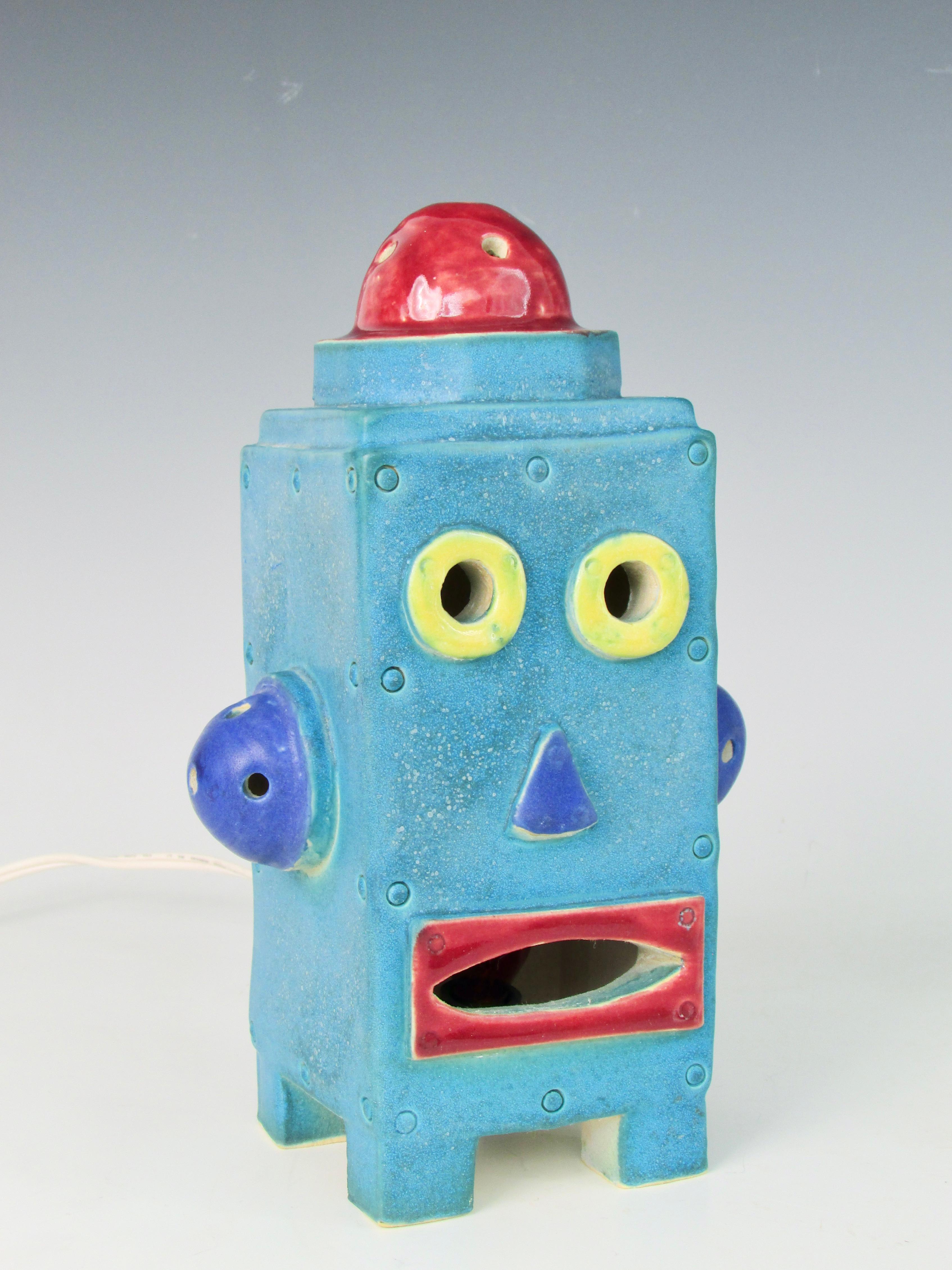 Hand-Crafted Detroit Artist Doug Spalding Light Up Pottery Robot For Sale