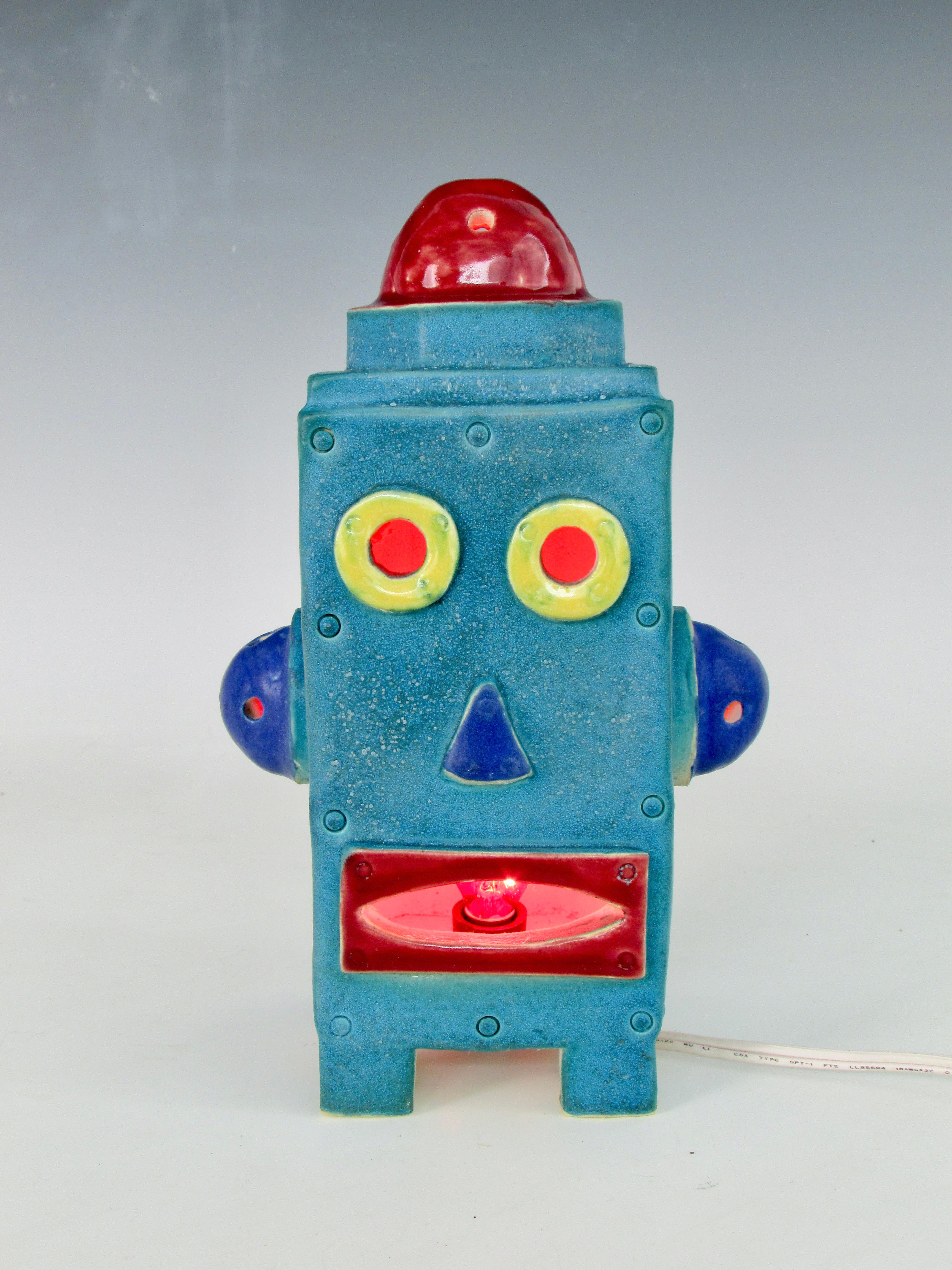 Detroit Detroiter Künstler Doug Spalding Light Up Keramik Roboter (Töpferwaren) im Angebot
